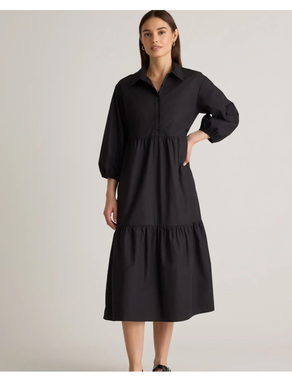 Quince Organic Cotton Poplin Midi Tunic Dress Black Women’s medium